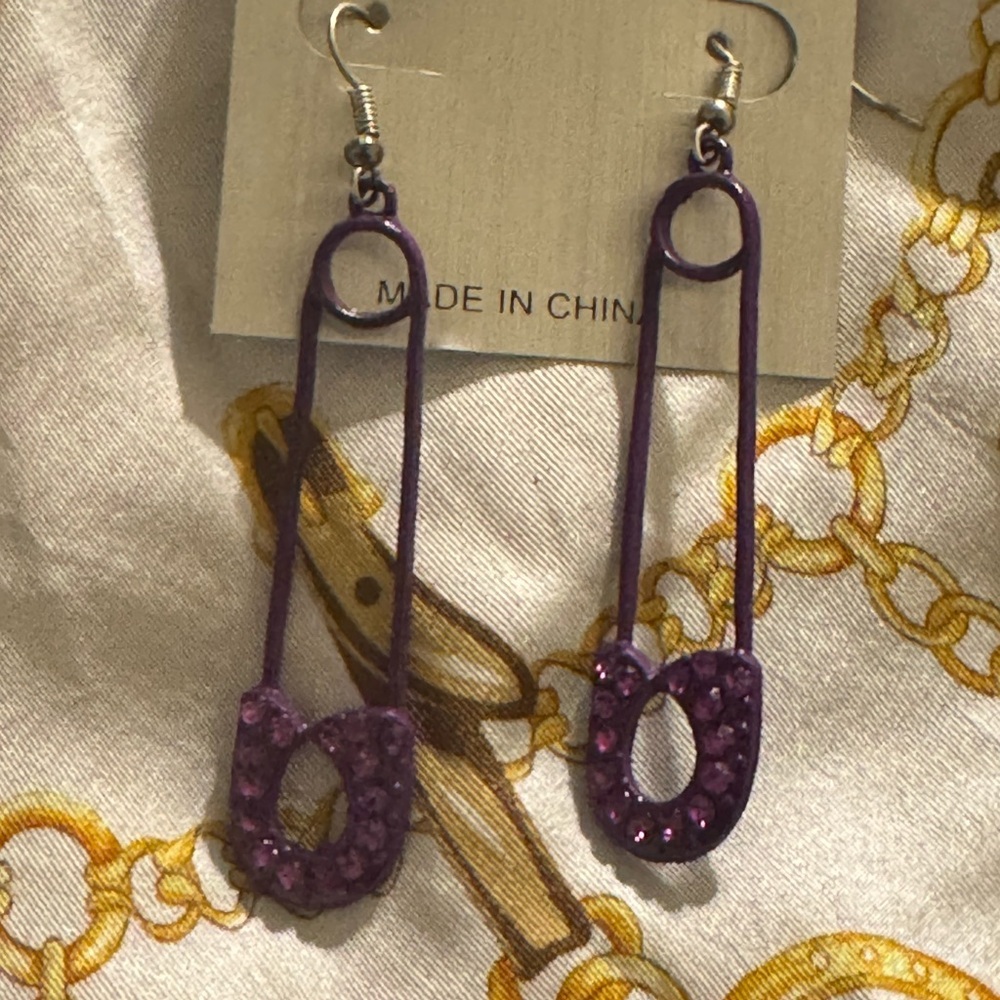 Purple Safety Pin Earrings